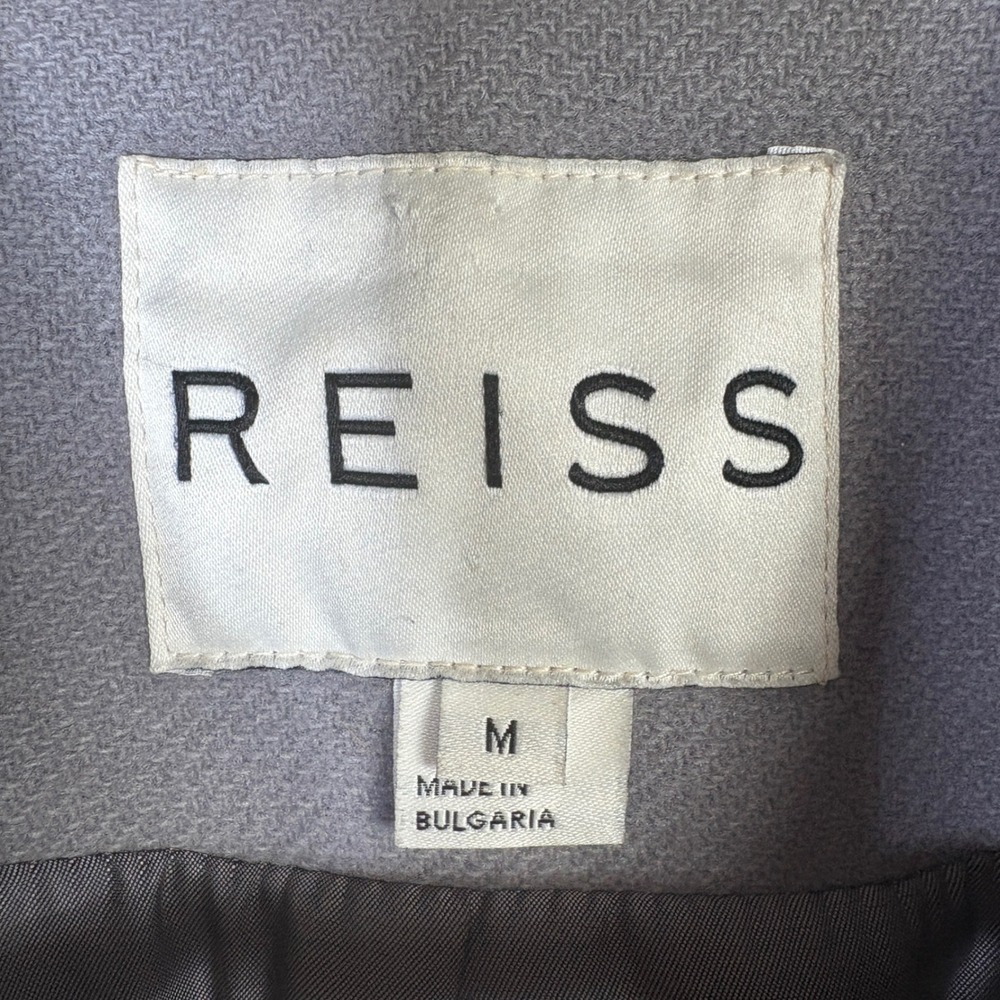 REISS Grey Wool Blend Coat with‎ Leather Trim Medium Gray Old Money M - Picture 3 of 16